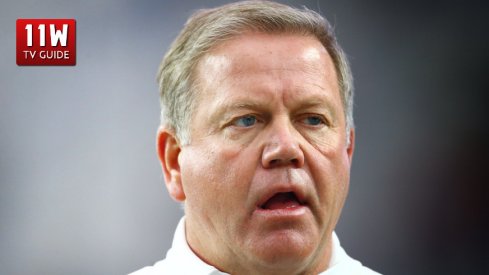 Jan 1, 2016; Glendale, AZ, USA; Notre Dame Fighting Irish head coach Brian Kelly against the Ohio State Buckeyes during the 2016 Fiesta Bowl at University of Phoenix Stadium. Mandatory Credit: Mark J. Rebilas-USA TODAY Sports