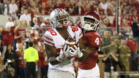 Noah Brown hauls in one of his four touchdown receptions against Oklahoma.