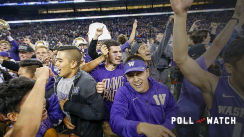 Sep 30, 2016; Seattle, WA, USA; Washington Huskies students rush the field after a game against the Stanford Cardinal at Husky Stadium. Washington won 44-6. Mandatory Credit: Jennifer Buchanan-USA TODAY Sports