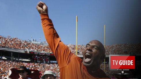 Oct 10, 2015; Dallas, TX, USA; Texas Longhorns head coach Charlie Strong celebrates winning the game against the Oklahoma Sooners during the Red River rivalry at Cotton Bowl Stadium. Texas won 24-17. Mandatory Credit: Tim Heitman-USA TODAY Sports