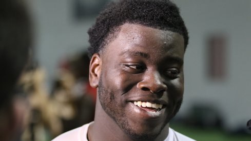 Ohio State DT Robert Landers meets with the media.