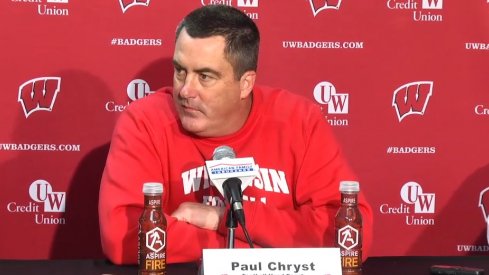 Wisconsin head coach Paul Chryst meets with reporters.