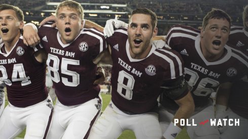 Oct 8, 2016; College Station, TX, USA; Texas A&M Aggies quarterback Trevor Knight (8) celebrates with his teammates after the win over the Tennessee Volunteers at Kyle Field. The Aggies defeated the Volunteers 45-38 in overtime. Mandatory Credit: Jerome Miron-USA TODAY Sports