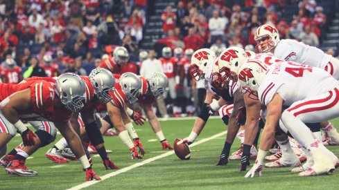 Ohio State lines up against Wisconsin in 2014.