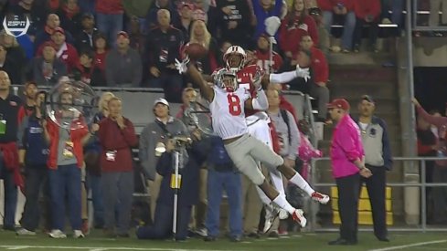 Gareon Conley intercepts Alex Hornibrook.