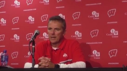 Urban Meyer addresses the media following Ohio State's 30-23 overtime win against Wisconsin. 