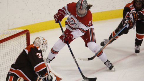 Ohio State forward Freddy Gerard takes the puck to the net against Bowling Green.