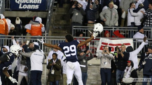 Penn State defensive back John Reid celebrates the Nittany Lions' upset of No. 2 Ohio State Saturday night.