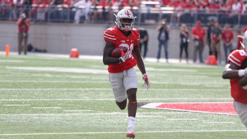 Parris Campbell runs the ball against Northwestern.