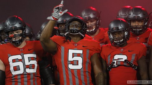 Raekwon McMillan and teammates prepare to take the field against Nebraska in 2016.