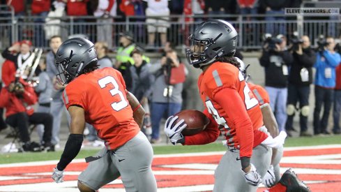 Malik Hooker returns an interception 48 yards for an Ohio State touchdown Saturday night against Nebraska.