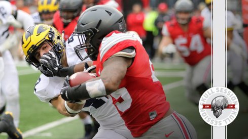 Mike Weber throws a stiff arm for the December 1st 2016 Skull Session.