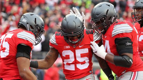 Ohio State's Mike Weber celebrating a big play against Michigan.