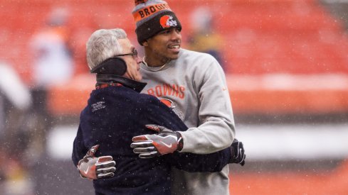 Jim Tressel and Terrelle Pryor prior to the Browns/Bengals game, Dec 2016