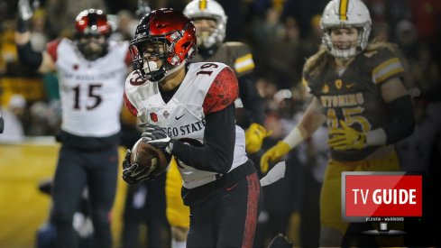 Dec 3, 2016; Laramie, WY, USA; San Diego State Aztecs running back Donnel Pumphrey (19) scores a touchdown against the Wyoming Cowboys during the first quarter at the Mountain West Championship college football game at War Memorial Stadium. Mandatory Credit: Troy Babbitt-USA TODAY Sports