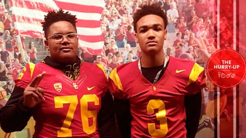 Ohio State commit Wyatt Davis, left, on an unofficial visit to USC last spring