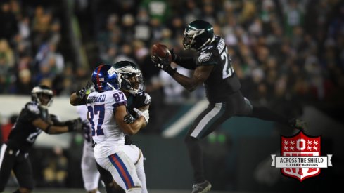 Malcolm Jenkins intercepts two passes and takes one back for a touchdown.