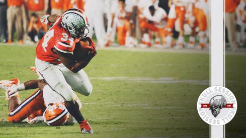 Ohio State's Carlos Hyde leaves a Clemson defender in the dirt for the December 27th 2016 Skull Session.