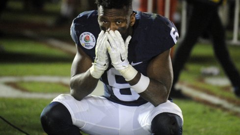 January 2, 2017; Pasadena, CA, USA; Penn State Nittany Lions safety Malik Golden (6) reacts following the 52-49 loss against the Southern California in the 2017 Rose Bowl game at the Rose Bowl. Mandatory Credit: Gary A. Vasquez-USA TODAY Sports