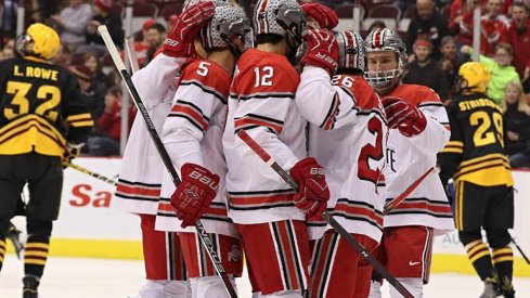 The No. 10 Buckeyes celebrate in a 6-1 win over Arizona State.