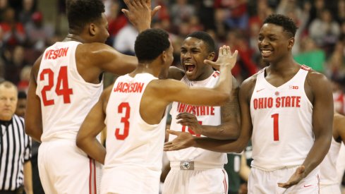 Ohio State celebrates a win over Michigan State.