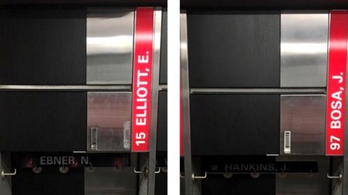 Ezekiel Elliott to Joey Bosa lockers at Ohio State's Woody Hayes Athletic Center.