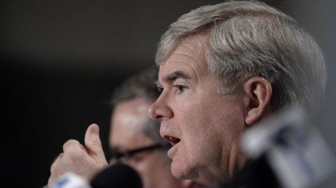 NCAA head Mark Emmert speaks at a conference.