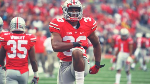 Dante Booker warms up for kick coverage in a 2015 game against Northern Illinois.