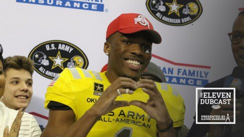 Jeffrey Okudah shows his Ohio State pride at the Army All-American Bowl