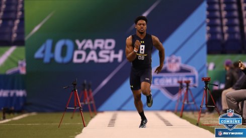 Gareon Conley runs an unofficial 4.45-second 40-yard dash at the NFL Combine.