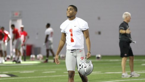 Jeffrey Okudah walks off the practice field at Ohio State. 