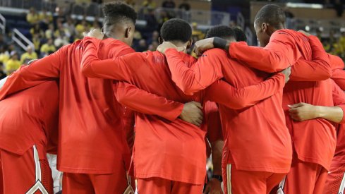 Ohio State huddles to a game at Michigan earlier this season. 