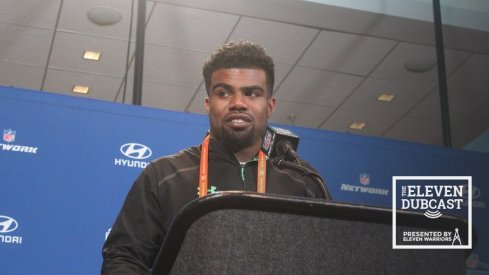 Former Ohio State running back Ezekiel Elliott takes the podium.