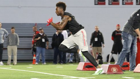 Ohio State wide receiver/running back Curtis Samuel works out at Pro Day.