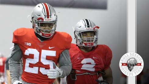 Mike Weber and J.K. Dobbins prepare for the April 12 2017 Skull Session.