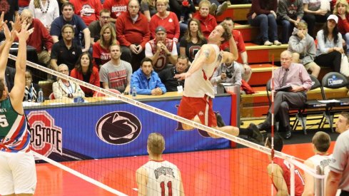 Miles Johnson readies a spike against Hawai'i