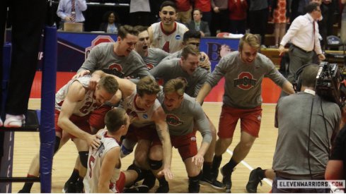 Ohio State celebrates its NCAA title on its home court.