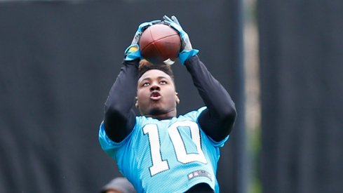 Carolina Panthers rookie wide receiver Curtis Samuel hauls in a pass at rookie training camp.