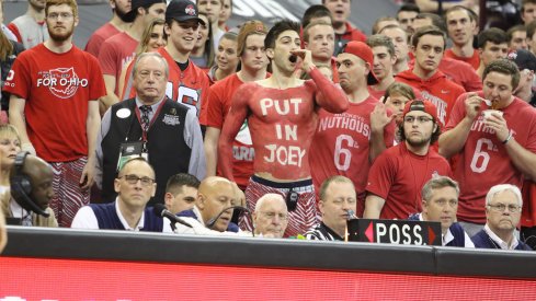 James Prisco leads the Buckeye NutHouse Ohio State student section.