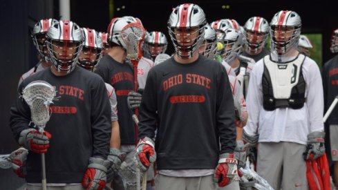 Ohio State men's lacrosse warming up for the NCAA Championship game against Maryland.