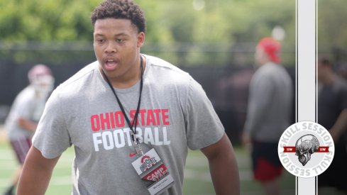 Ohio State offensive lineman Michael Jordan coaches the July 4th 2017 Skull Session