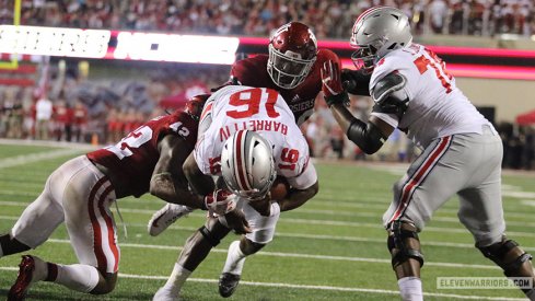 J.T. Barrett rushes for a touchdown against the Indiana Hoosiers in Bloomington