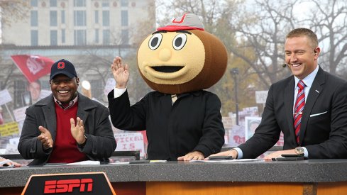 Archie Griffin, Lee Corso and Kirk Herbstreit on the set of College GameDay at Ohio State.