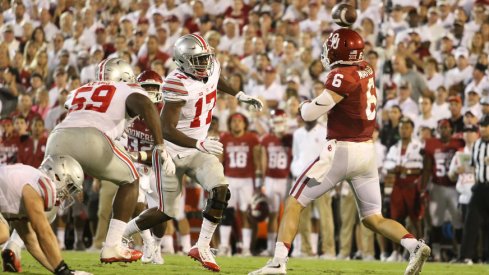 Ohio State linebacker Jerome Baker (17) and Oklahoma quarterback Baker Mayfield (6) are among the players set to do battle again this year in Saturday's game.