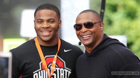 Five-star defensive end prospect Micah Parsons on the set of ESPN's College GameDay with Buckeye legend Eddie George.