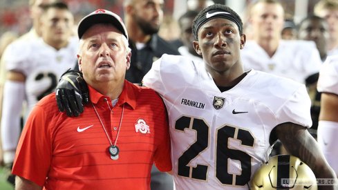 The Buckeyes and Black Knights came together to sing Carmen Ohio following today's contest.