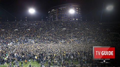 Nov 12, 2016; Iowa City, IA, USA; Fans storm the field after Iowa Hawkeyes place kicker Keith Duncan (not pictured) kicks the game winning field goal against the Michigan Wolverines at Kinnick Stadium. The Hawkeyes won 14-13. Mandatory Credit: Reese Strickland-USA TODAY Sports