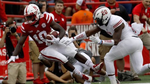 Nebraska's JD Spielman makes a catch against Northern Illinois.