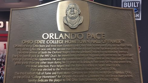 Ohio State received a plaque commemorating Orlando Pace as its Hometown Hall of Famer on Friday.