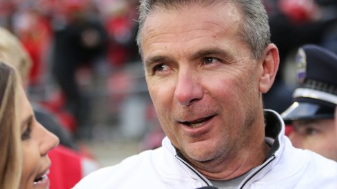 Urban Meyer smiles in a postgame interview after Ohio State's 2016 win over Michigan.